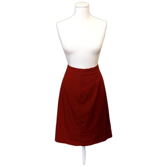 Vintage 80s Toni Garment High Waist A-Line Midi Skirt Red Retro Office Size 13 - Picture 2 of 9